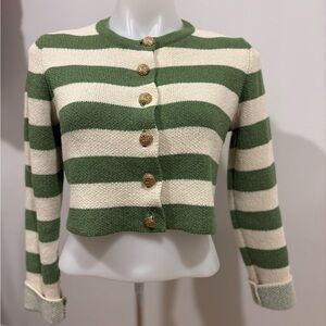 Green and Cream Striped Cardigan